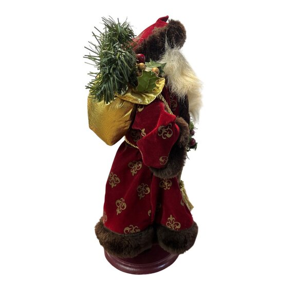Santa Claus Christmas Figurine Velvet Red Gold Mantle Holiday Decor 15" - Picture 5 of 7